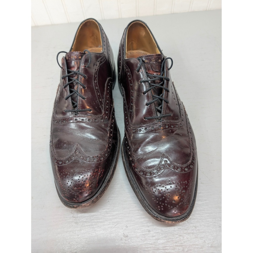 Johnston & Murphy Leather Wingtip Oxford Brogue Dress Shoes Mens 11.5 B Burgundy